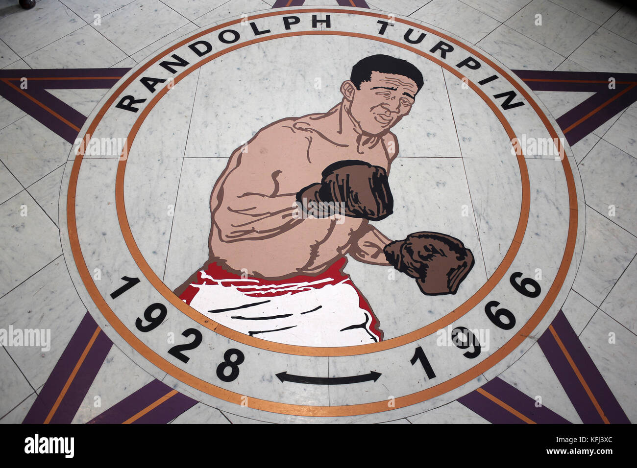 Randolph Turpin Tiled Floor in Bar, Summit Complex, Great Orme Stock Photo