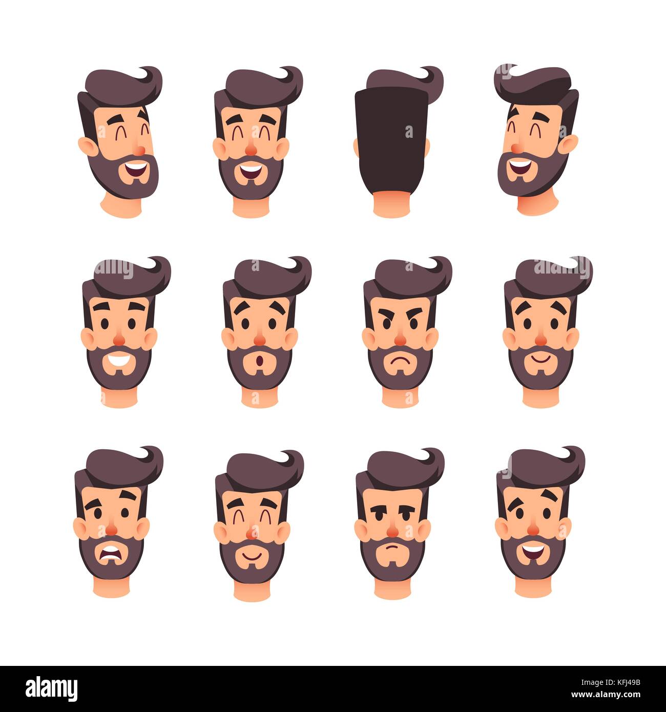 Man s head with different emotions. Cartoon vector male faces character set. Facial emotions for game or animation. Back, front, side head. Avatar of a young men with different expressions face Stock Man s head with different emotions. Cartoon vector male faces character set. Facial emotions for game or animation. Back, front, side head. Avatar of a young men with different expressions face Stock