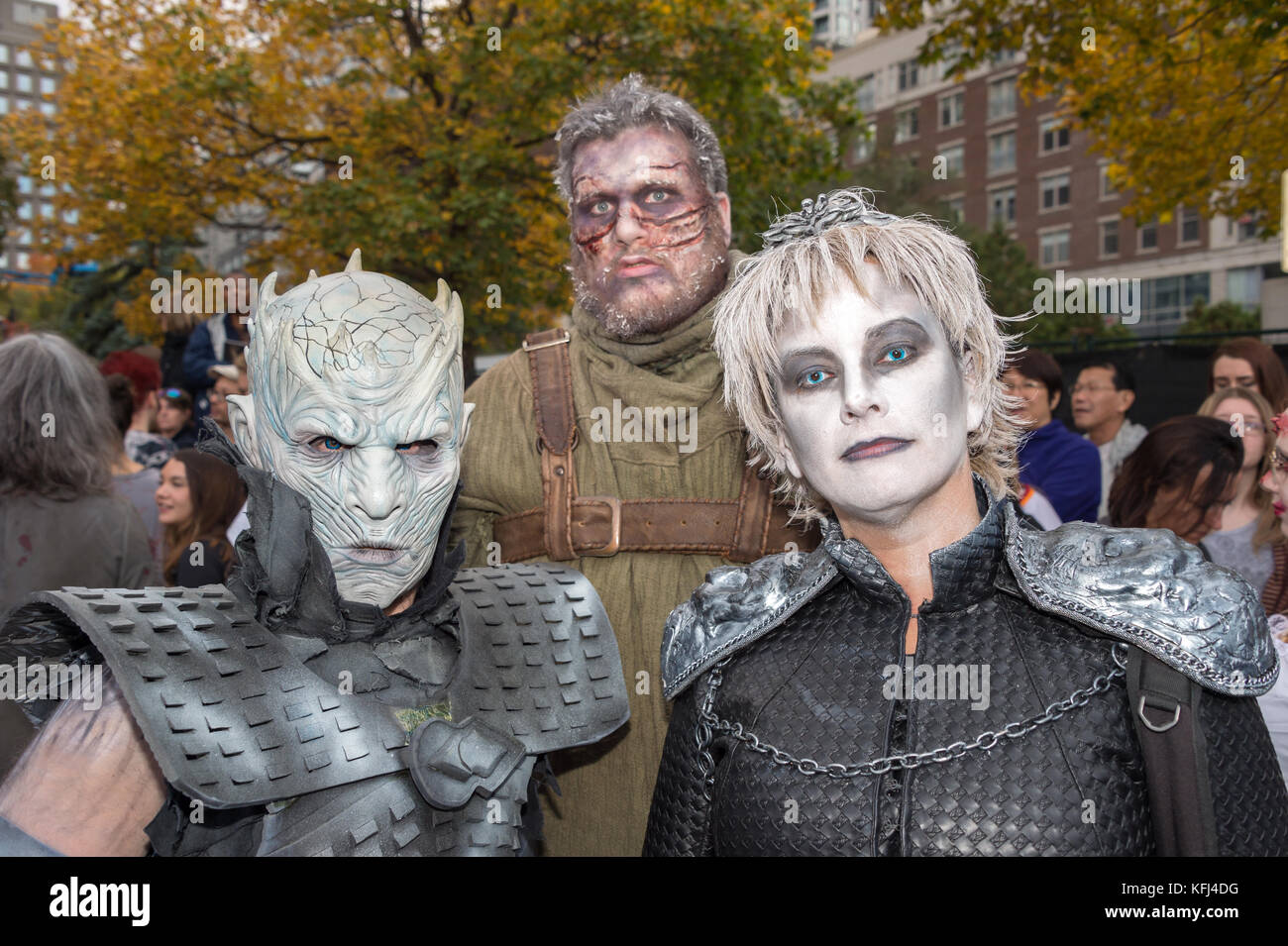 Montreal, Canada - October 28, 2017: Game of Thrones White Walkers and Hodor taking part in the Zombie Walk in Montreal Downtown Stock Photo