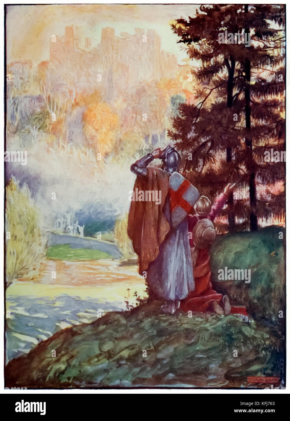 “Christian and Hopeful come in sight of the Celestial City” from ‘The Pilgrim’s Progress From This World, To That Which Is To Come’ by John Bunyan (1628-1688). Illustration by Byam Shaw (1872-1919). See more information below. Stock Photo