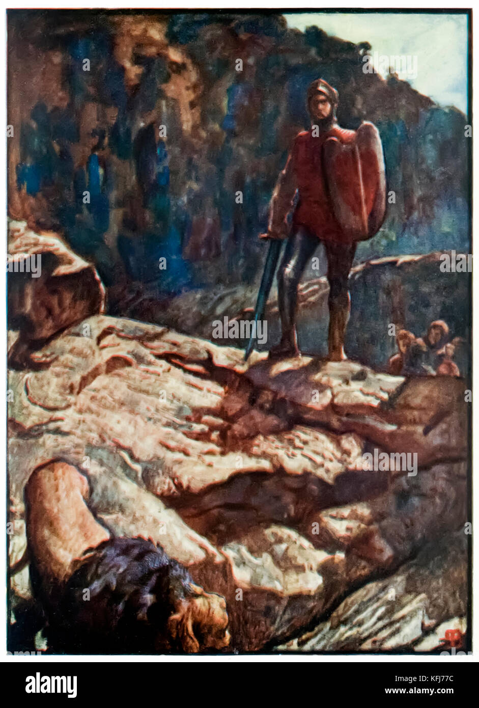 “Greatheart drives back the lion” from ‘The Pilgrim’s Progress From This World, To That Which Is To Come’ by John Bunyan (1628-1688). Illustration by Byam Shaw (1872-1919). See more information below. Stock Photo