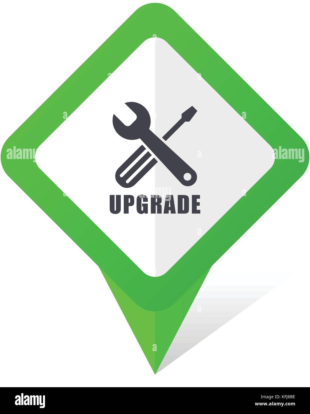 Upgrade green square pointer web and mobile phone vector icon in eps 10 on white background with shadow Stock Vector