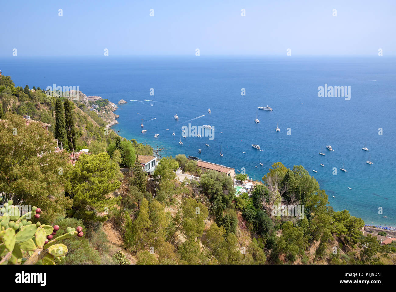 Aerial view of boats and yachts moored at the Sicilian coast Stock Photo