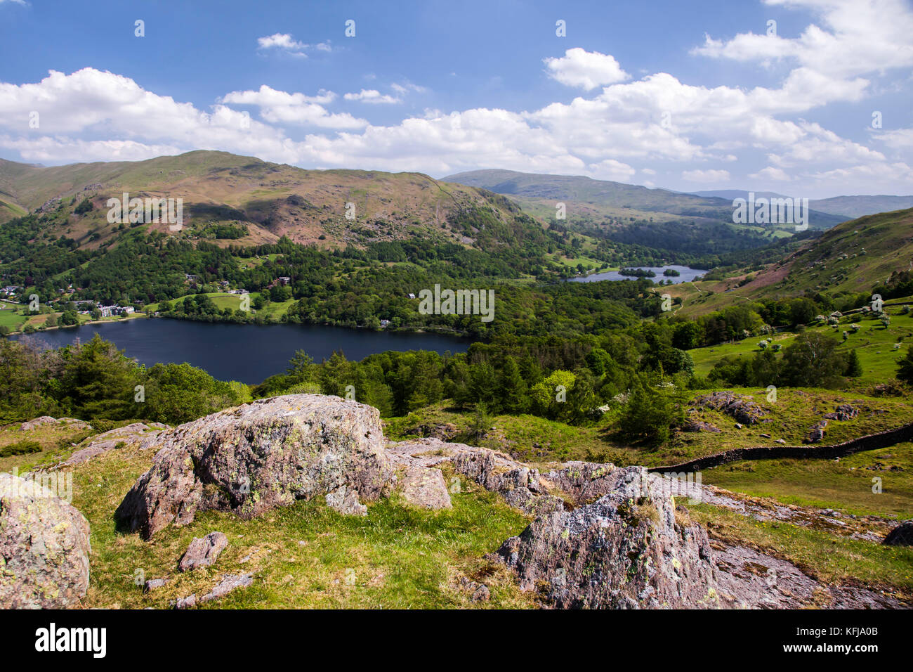 Grasmere and Rydal Water from Hammerscar Lake District national park Cumbria Stock Photo