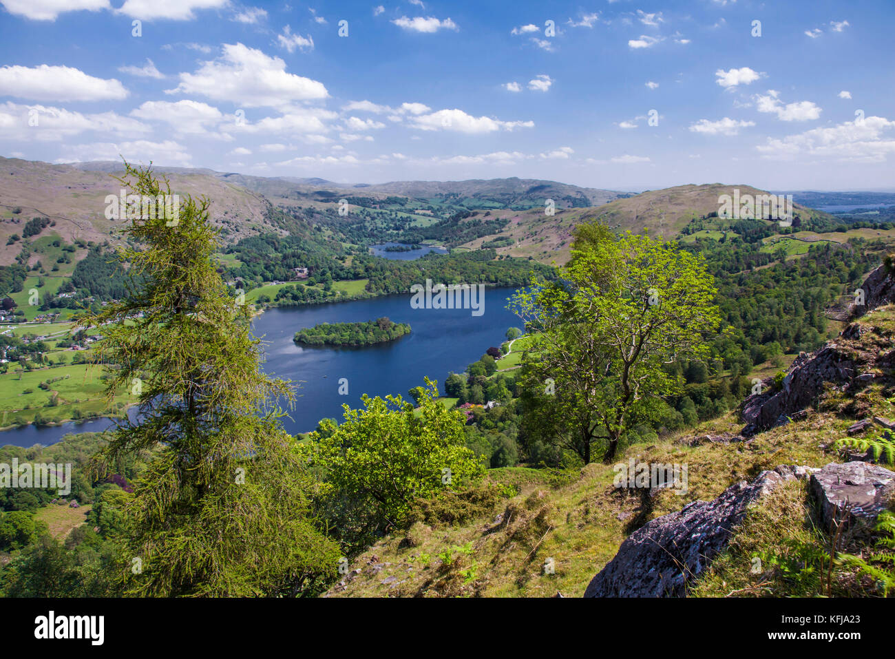 Grasmere and Rydal Water from Silver How Lake District national park Cumbria Stock Photo