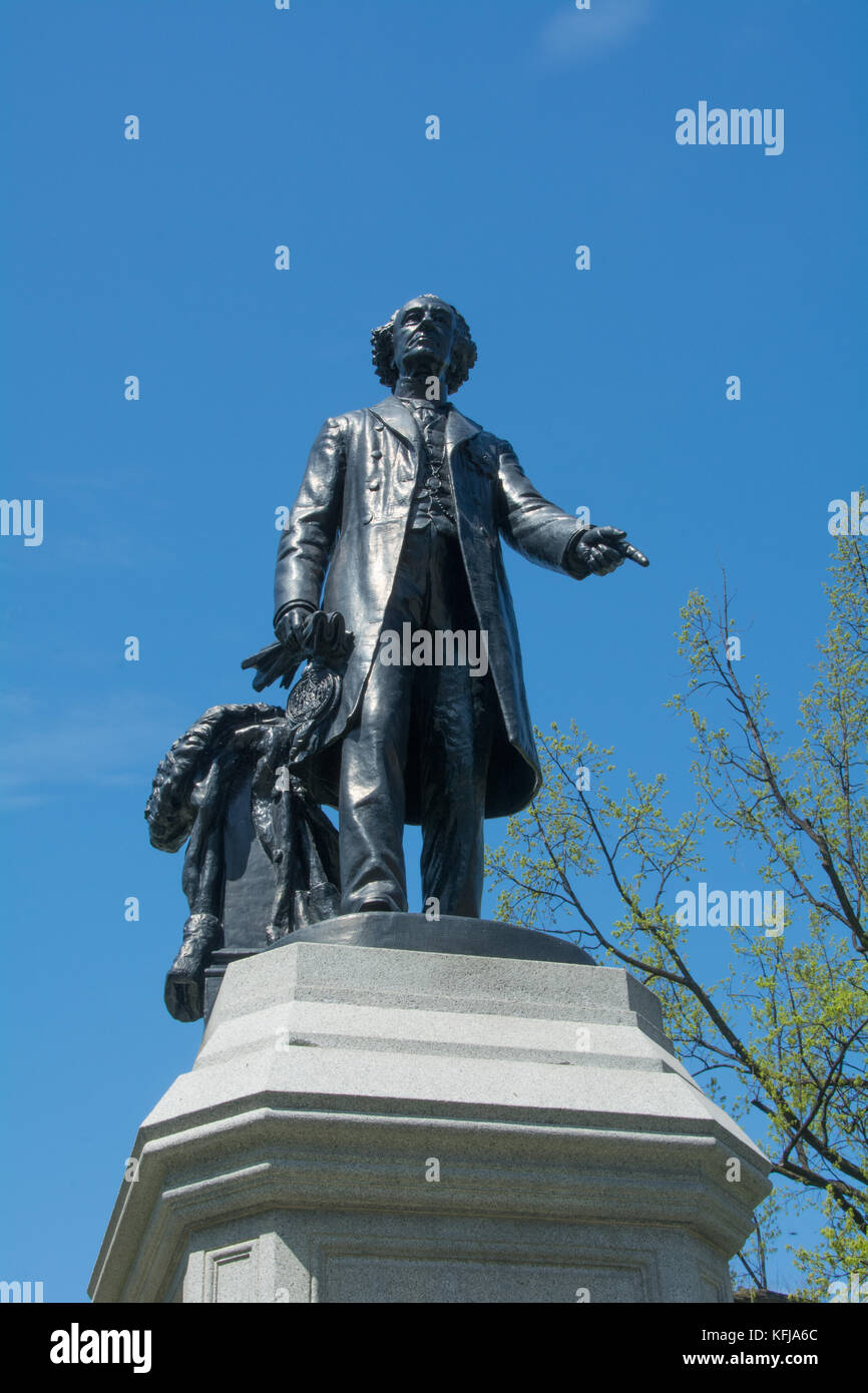 A statue of the first prime minister of Canada, Sir John A MacDonald, displayed on the grounds of the Ontario Legislature, Ontario, Canada Stock Photo