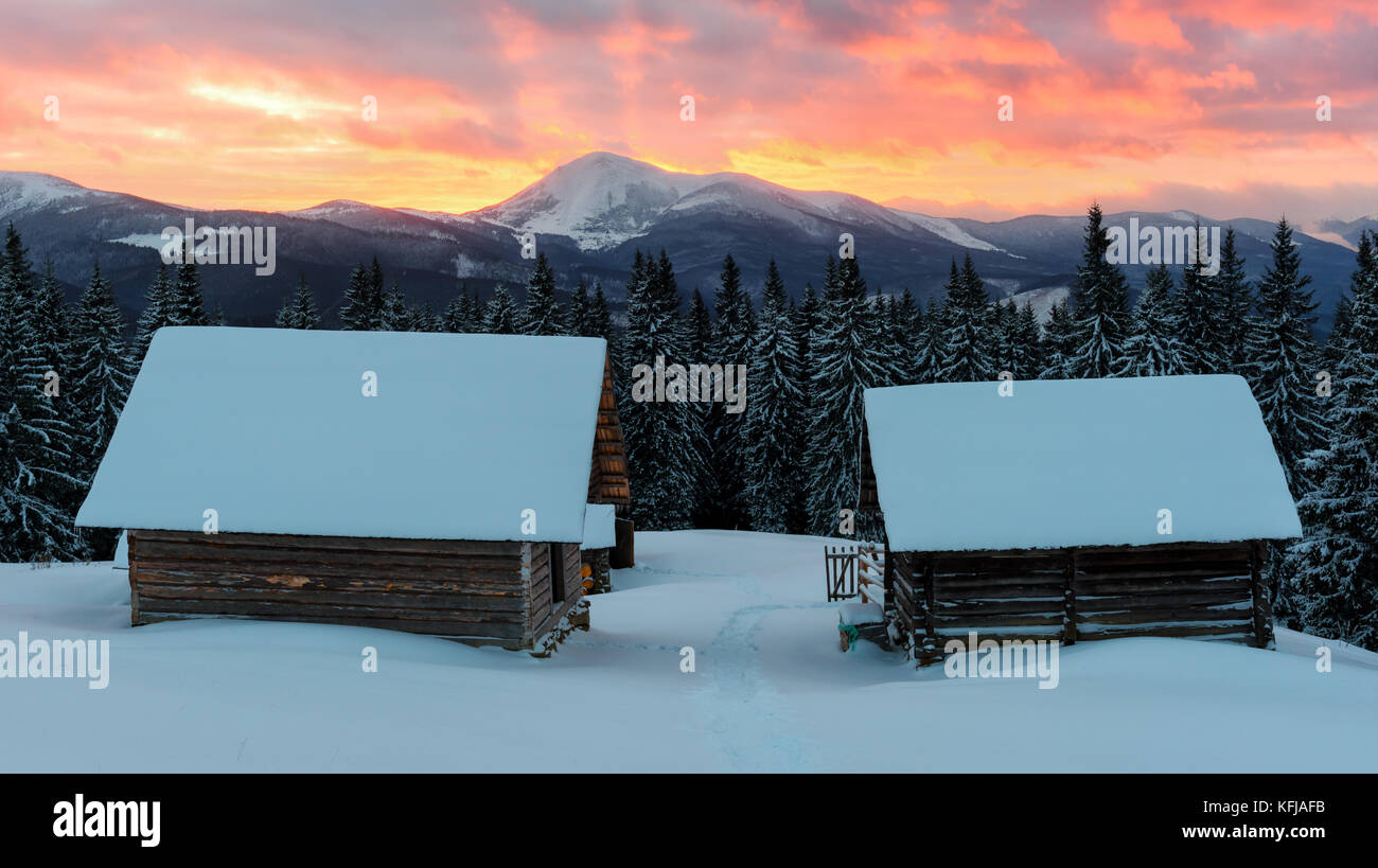 Snowy landscape hut tree hi-res stock photography and images - Alamy
