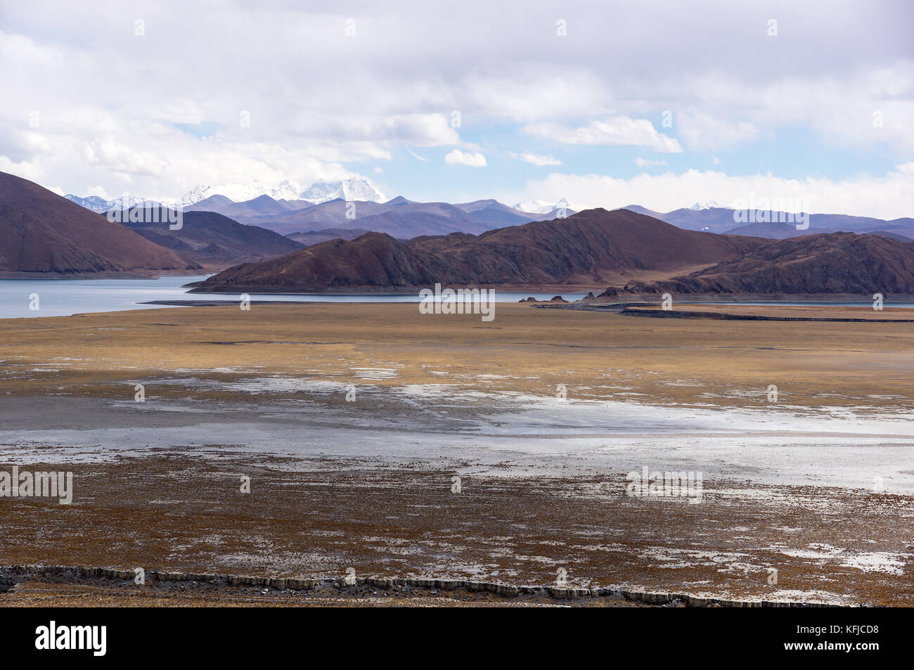 Tibetan landscape near holy lake Yamdrok - Tibet Stock Photo