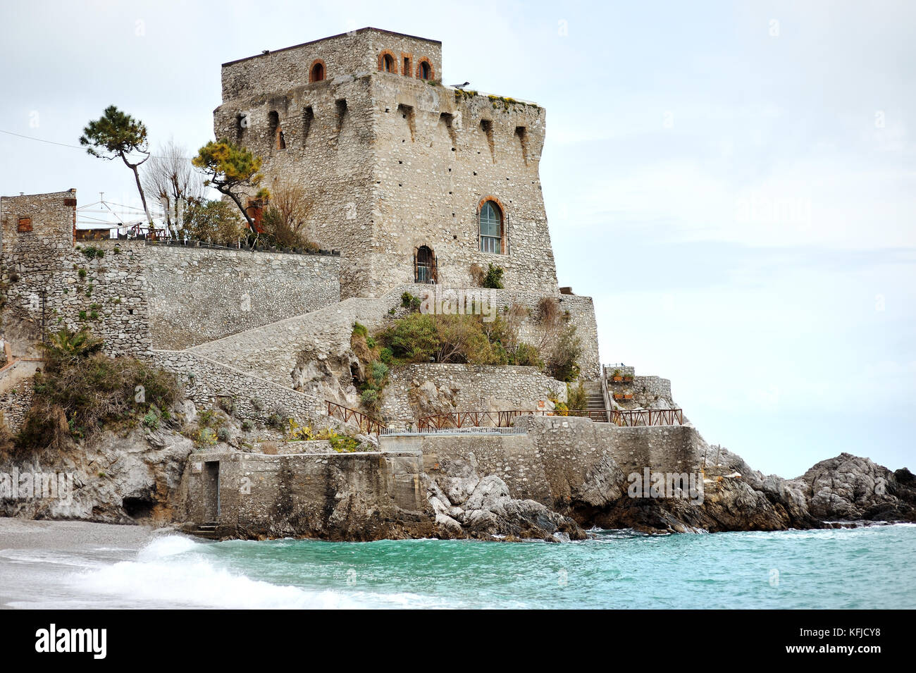 Amalfi coast, Erchie, Maiori, Italy - Cerniola tower near sea scenic view Stock Photo