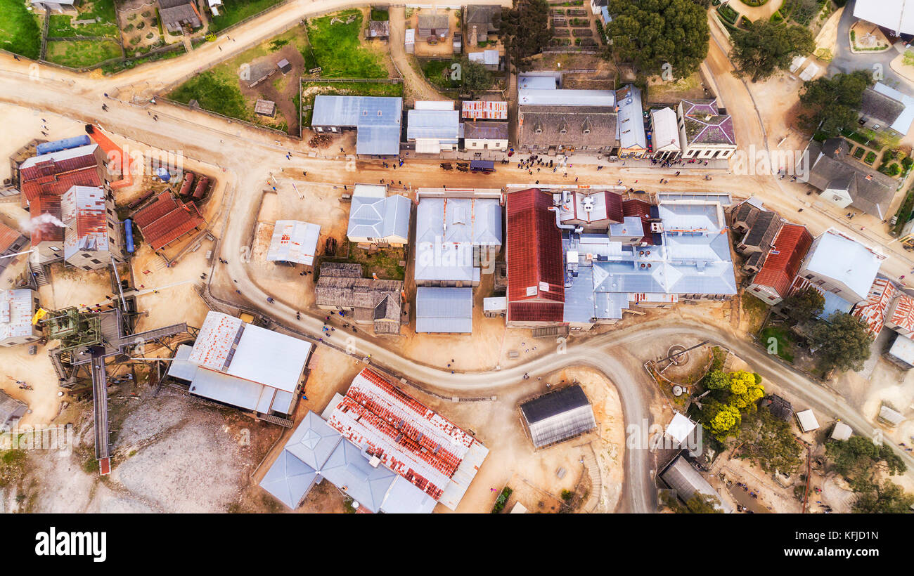 Historic rebuilt diggers village from the famous gold rush times in Ballarat town of regional Victoria state in Australia. Stock Photo