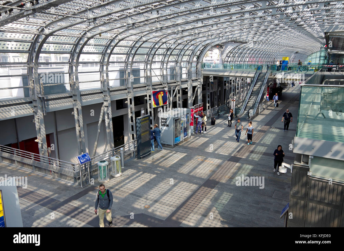 Porta Susa railway station, Turin, Torino, Italy, high-tech arched structure368 m long, 30 m span. Stock Photo