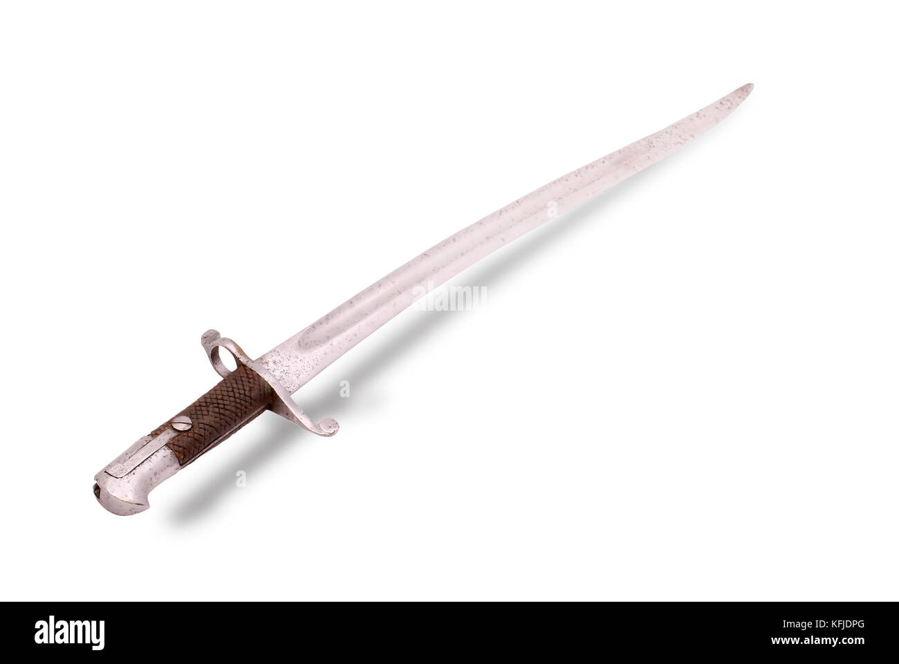 British infantry bayonet of yataghan type to short Lee–Enfield rifle. Model 1856/58. Isoled on the white background. Stock Photo