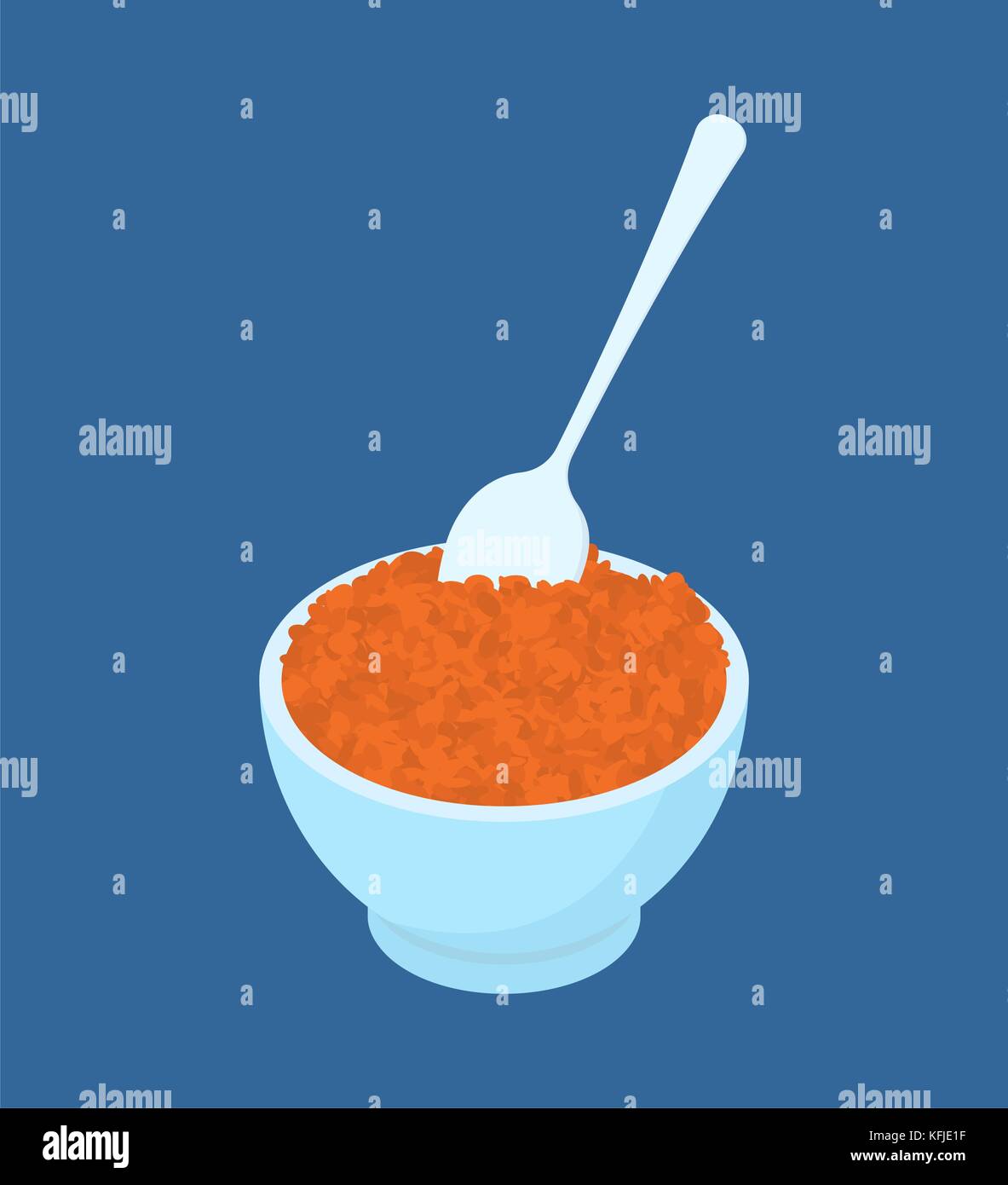 Bowl of red lentils porridge and spoon isolated. Healthy food for breakfast. Vector illustration Stock Vector