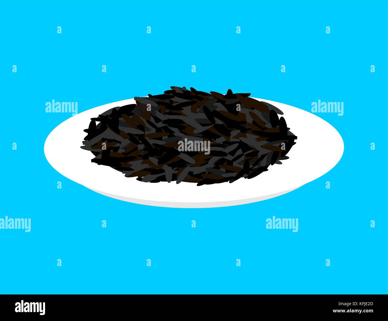 Black rice cereal in plate isolated. Healthy food for breakfast. Vector illustration Stock Vector
