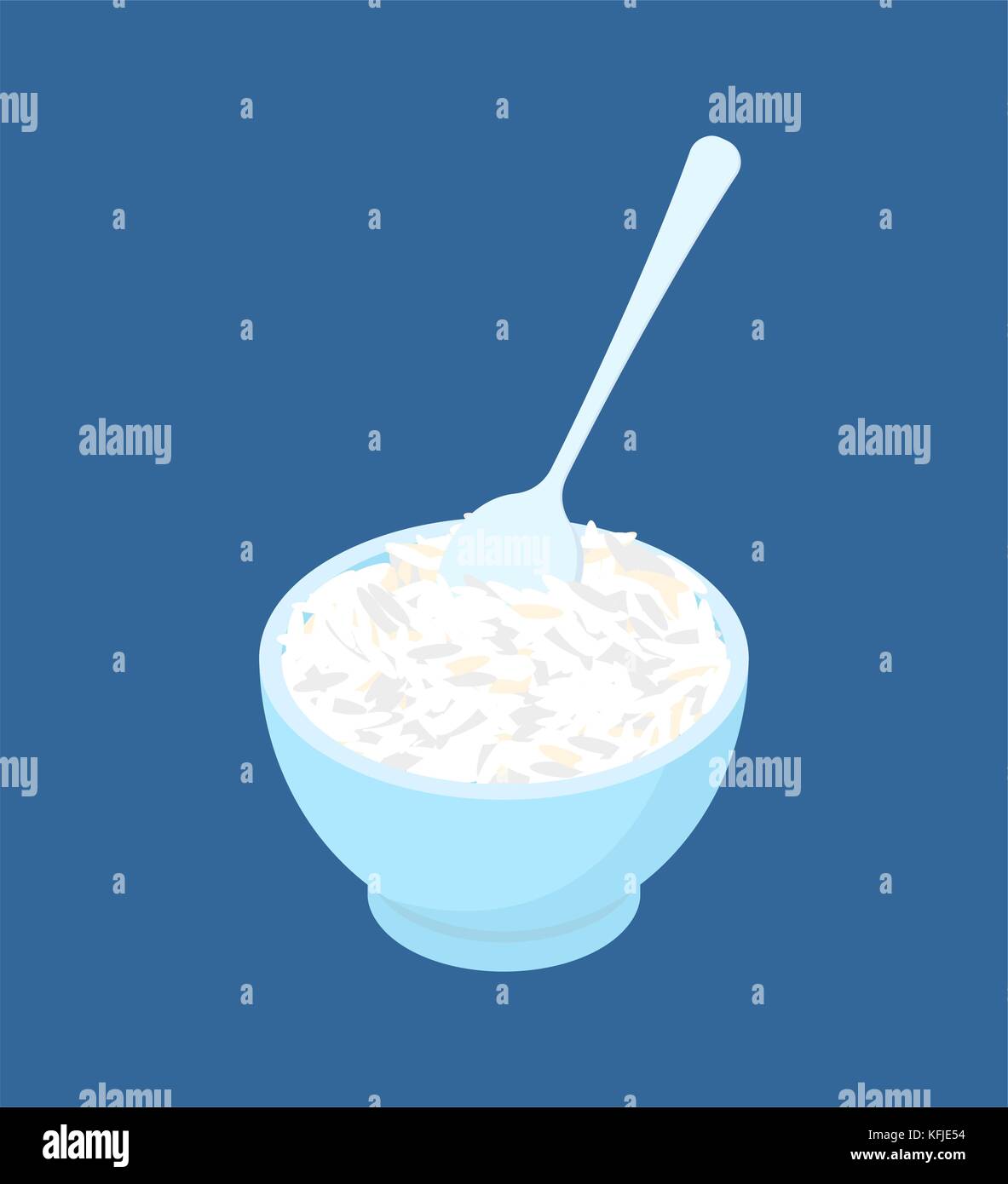 Bowl of Basmati rice porridge and spoon isolated. Healthy food for breakfast. Vector illustration Stock Vector