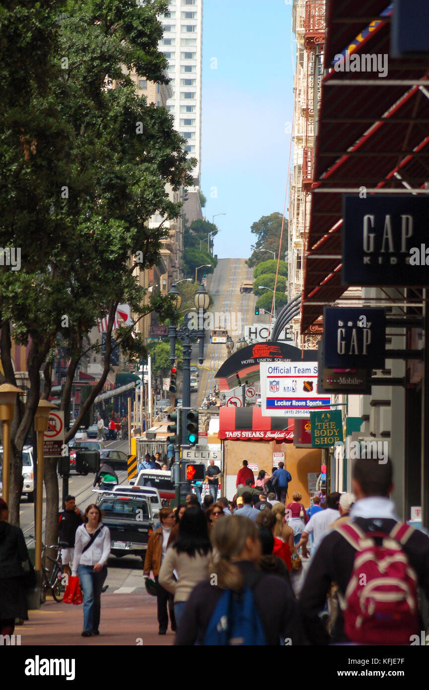 Busy Shoppers At The Bottom Of Powell Street In San