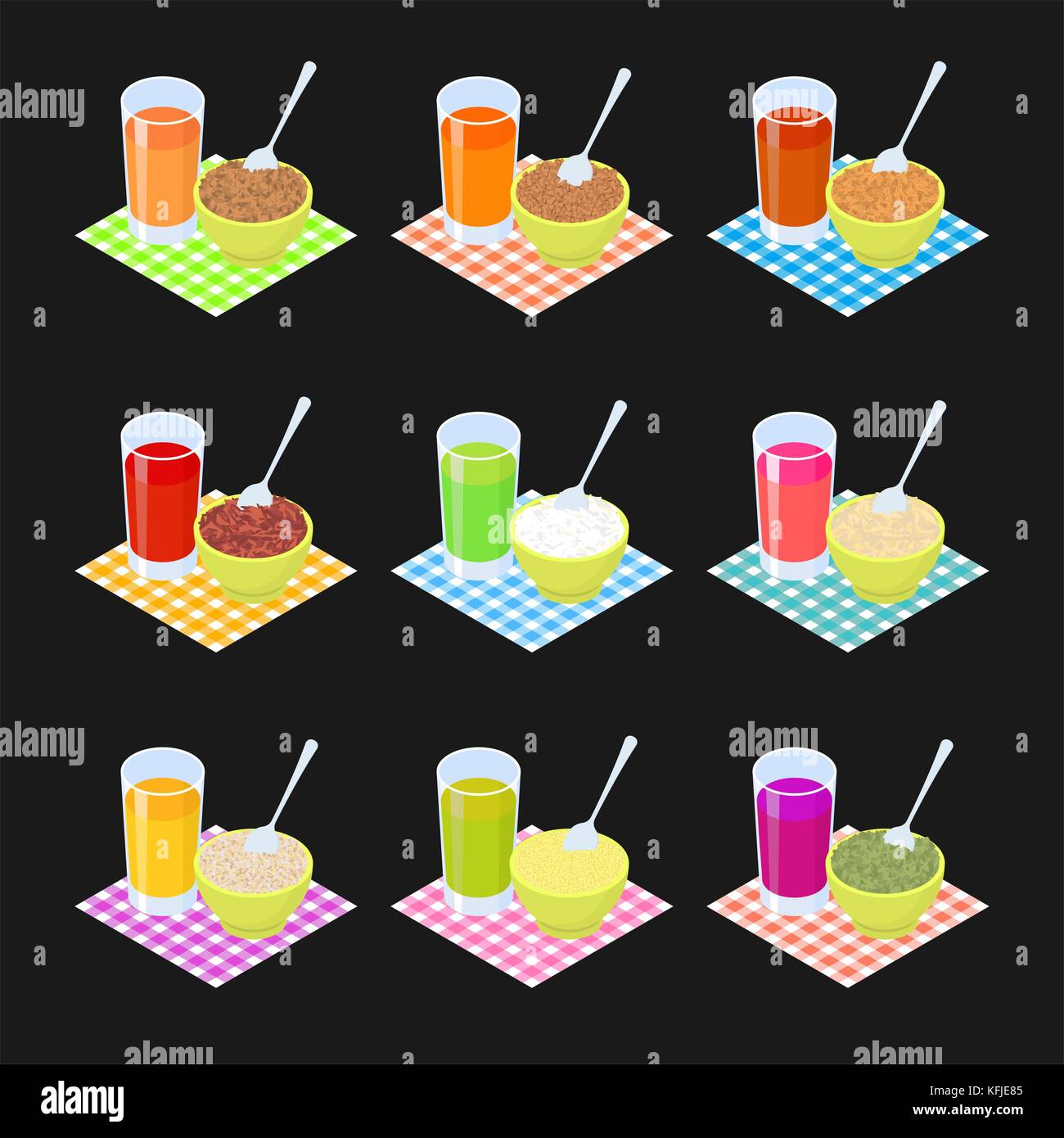 Breakfast Set 1. Porridge and fruit juice. Healthy food. Vector ...