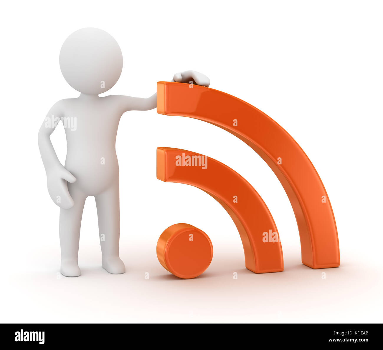 Man and rss icon , computer generated image. 3d render Stock Photo - Alamy