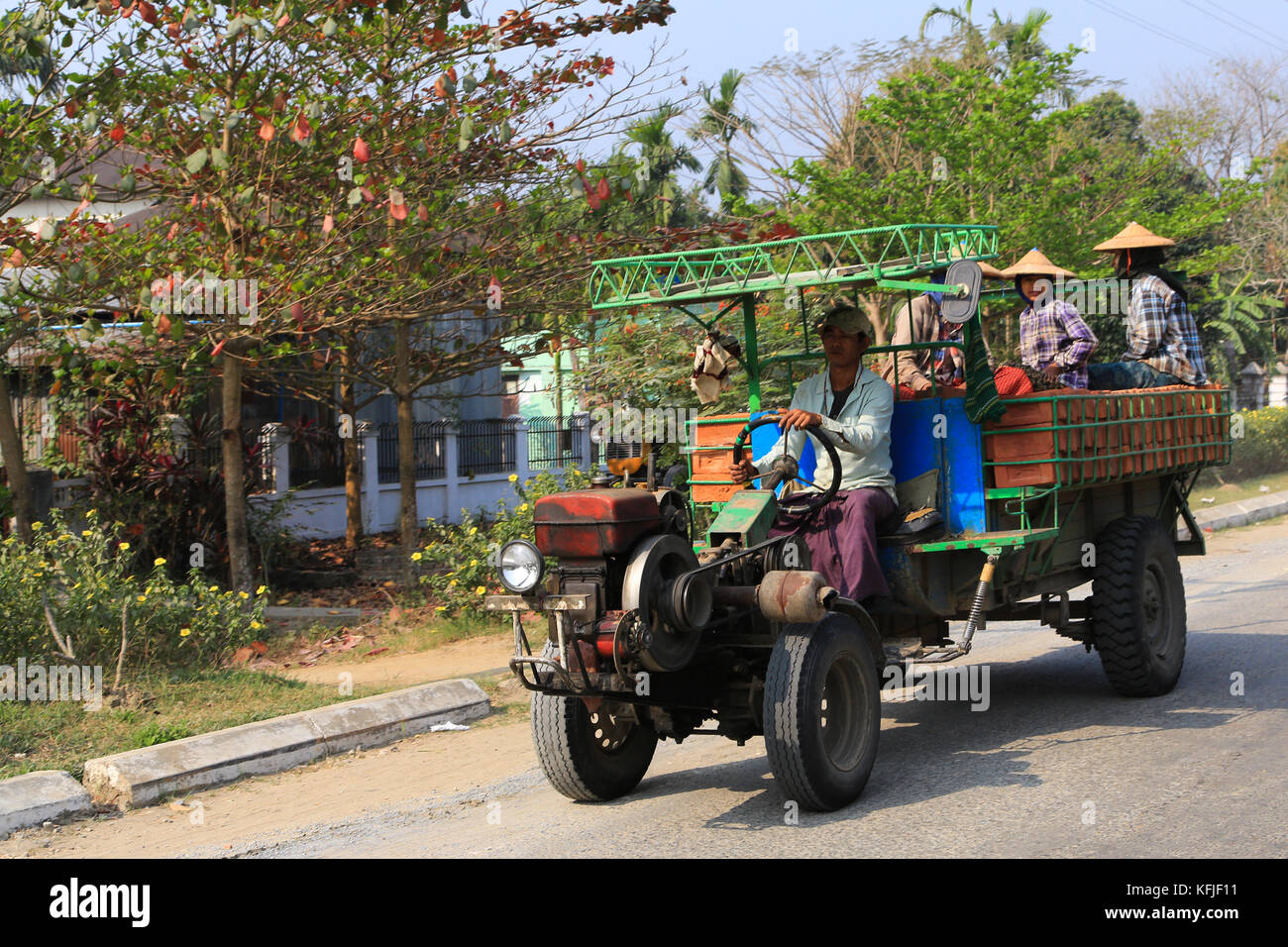 Local transportation at Danubyu, a town on the right (west) bank of the Irrawaddy River in Ayeyarwady Province of Myanmar (Burma). Stock Photo