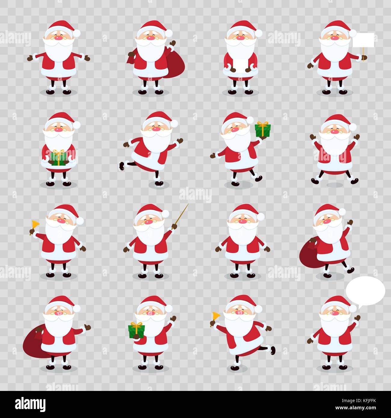 Cute vector Santa Claus icon set in flat style isolated on transparency