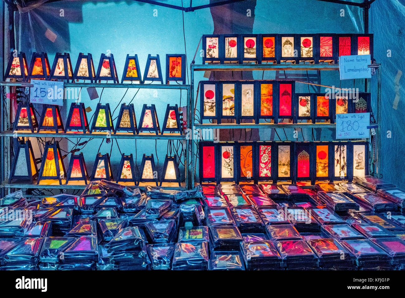 CHIANG MAI, THAILAND JULY 30 Thai wooden lamps in a night market