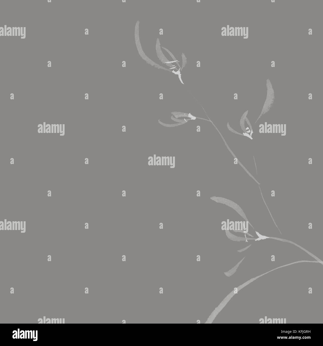 Beautiful refined floral Japanese Zen ink painting artwork design of