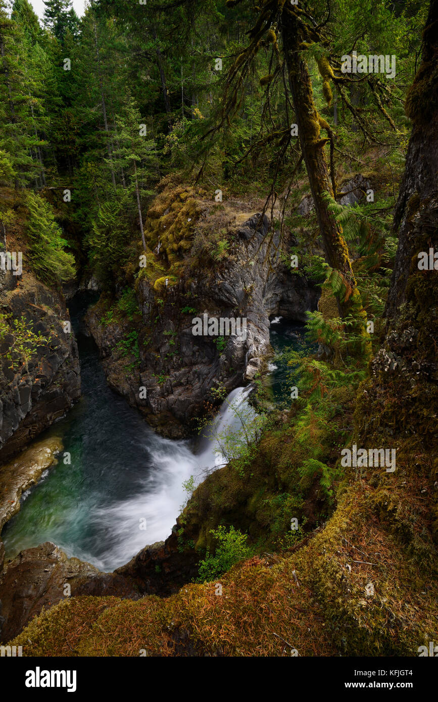Beautiful waterfall nature scenery at Little Qualicum Falls Provincial Park, Vancouver Island, BC, Canada Stock Photo