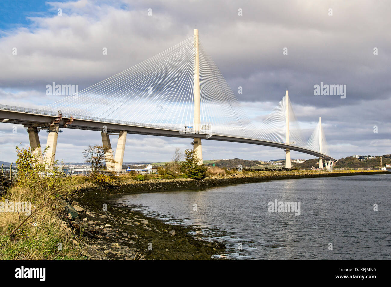 Completed road bridge Queensferry Crossing spanning the Firth of Forth west of Edinburgh between south and North Queensferry in Scotland UK Stock Photo