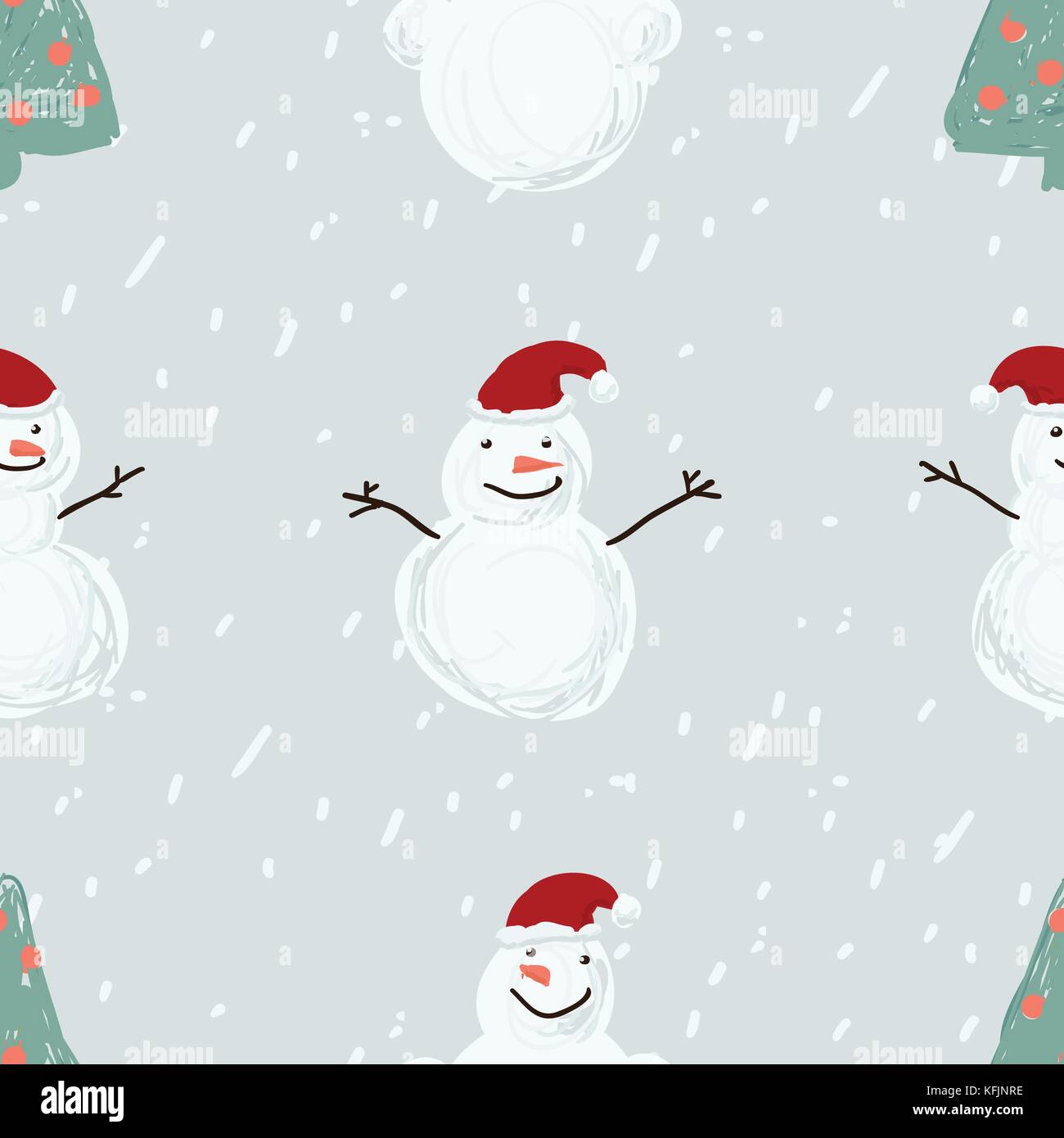 Seamless pattern with Santa, snowmen and Christmas trees Stock Vector ...