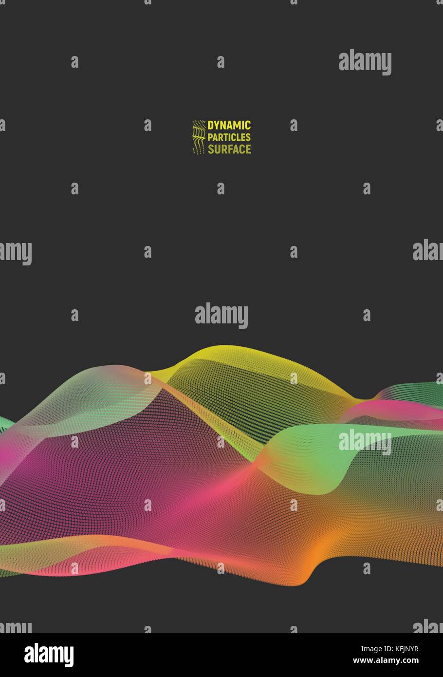 Wave 3d surface of particles. Abstract vector colorful mesh on light ...