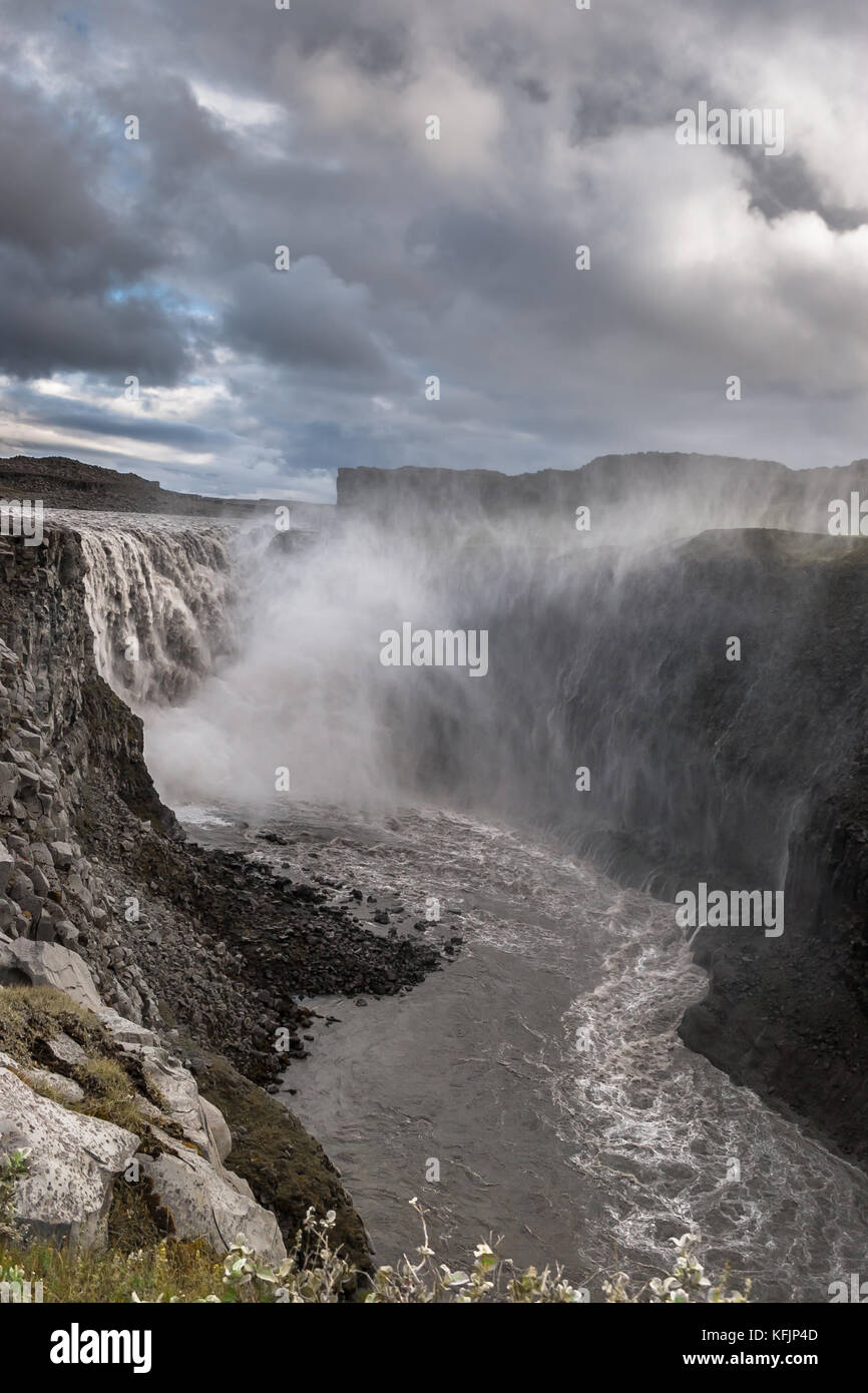 Dettifoss is a waterfall in Vatnajökull National Park in Northeast Iceland, and is reputed to be the most powerful waterfall in Europe.  It is situate Stock Photo