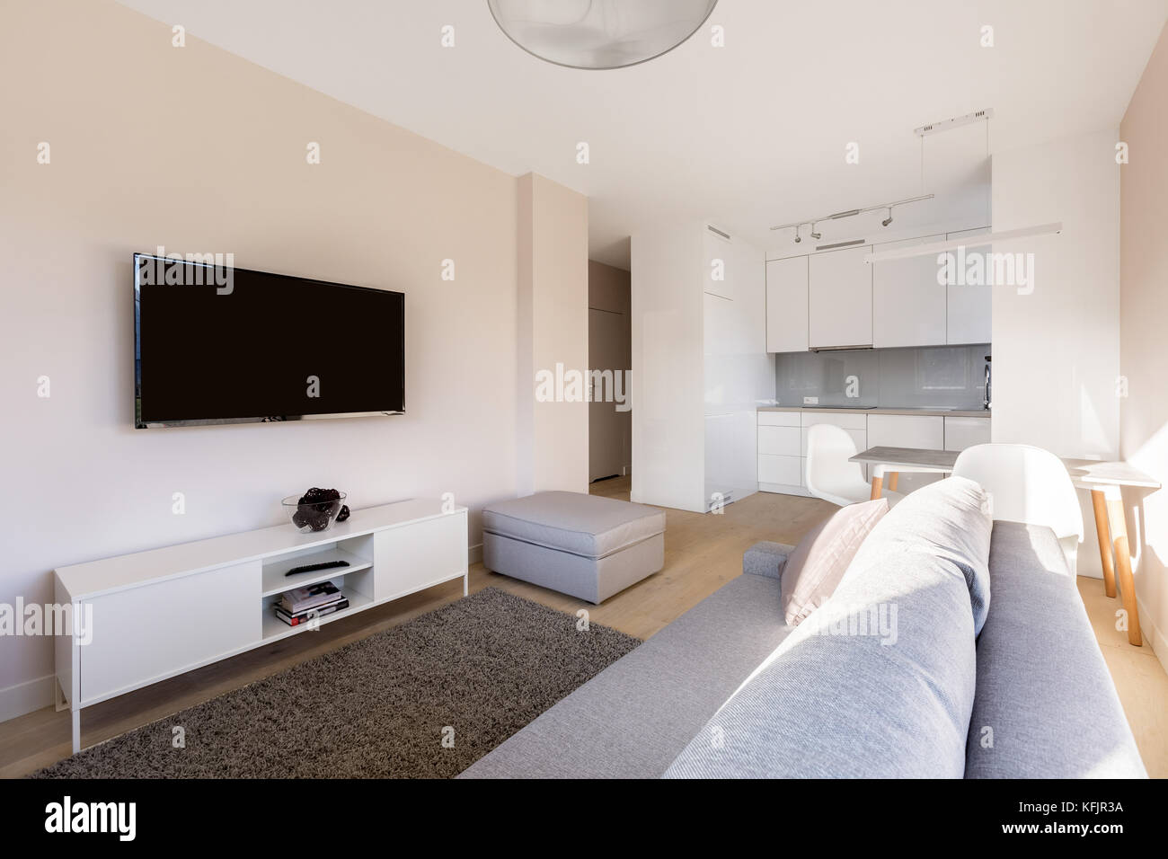 Studio Flat With Tv Room And Small Kitchen Stock Photo Alamy