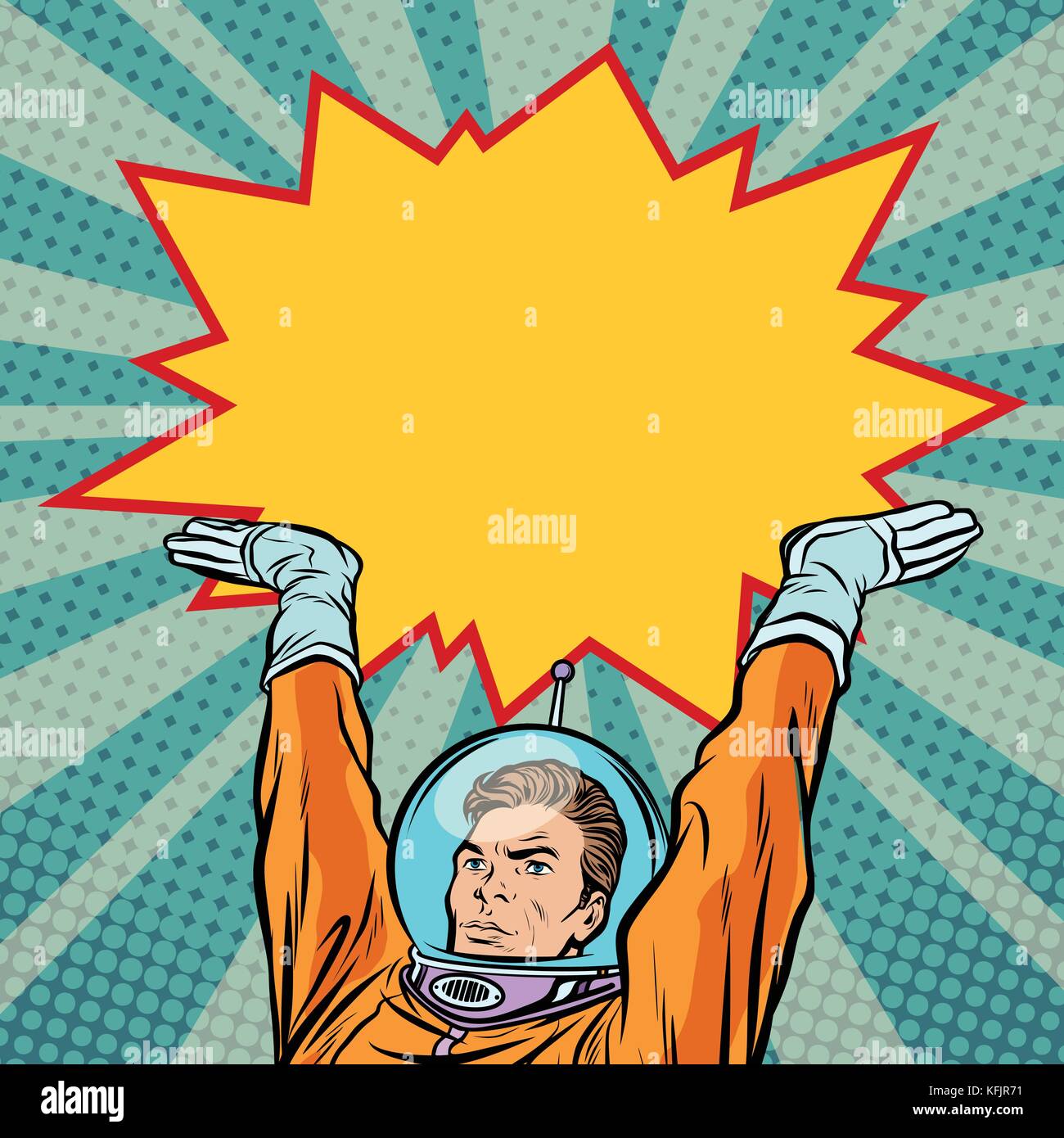 astronaut holding comic bubble Stock Vector