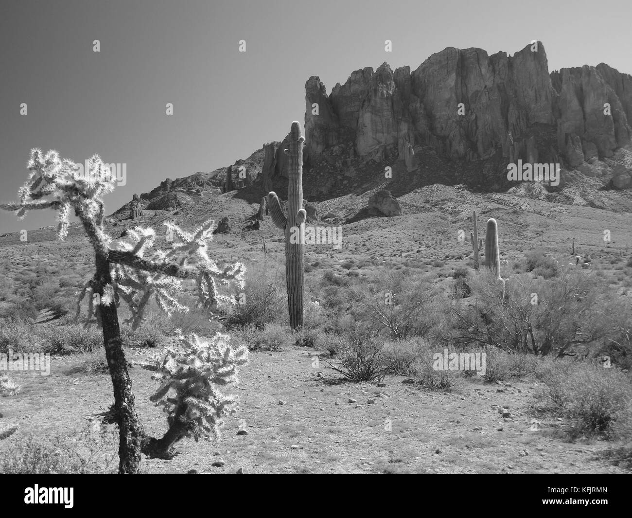 Arizona desert scenes in black and white east of Mesa, Arizona Stock ...