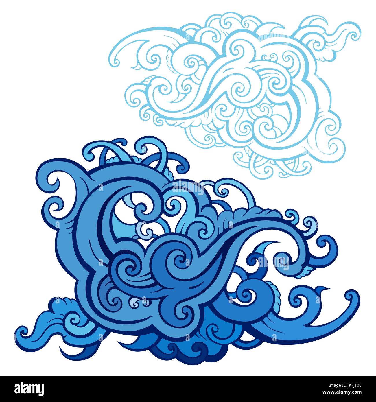 Sea waves set. Hand drawn vector illustration. Design element Stock ...