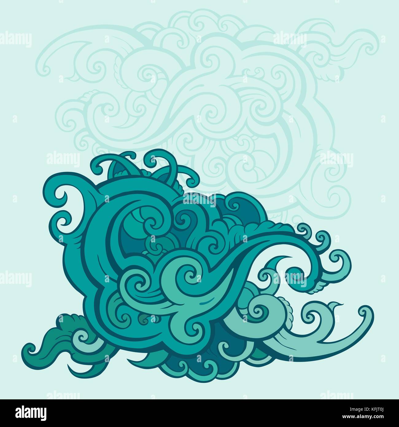 Sea waves set. Hand drawn vector illustration. Design element Stock ...