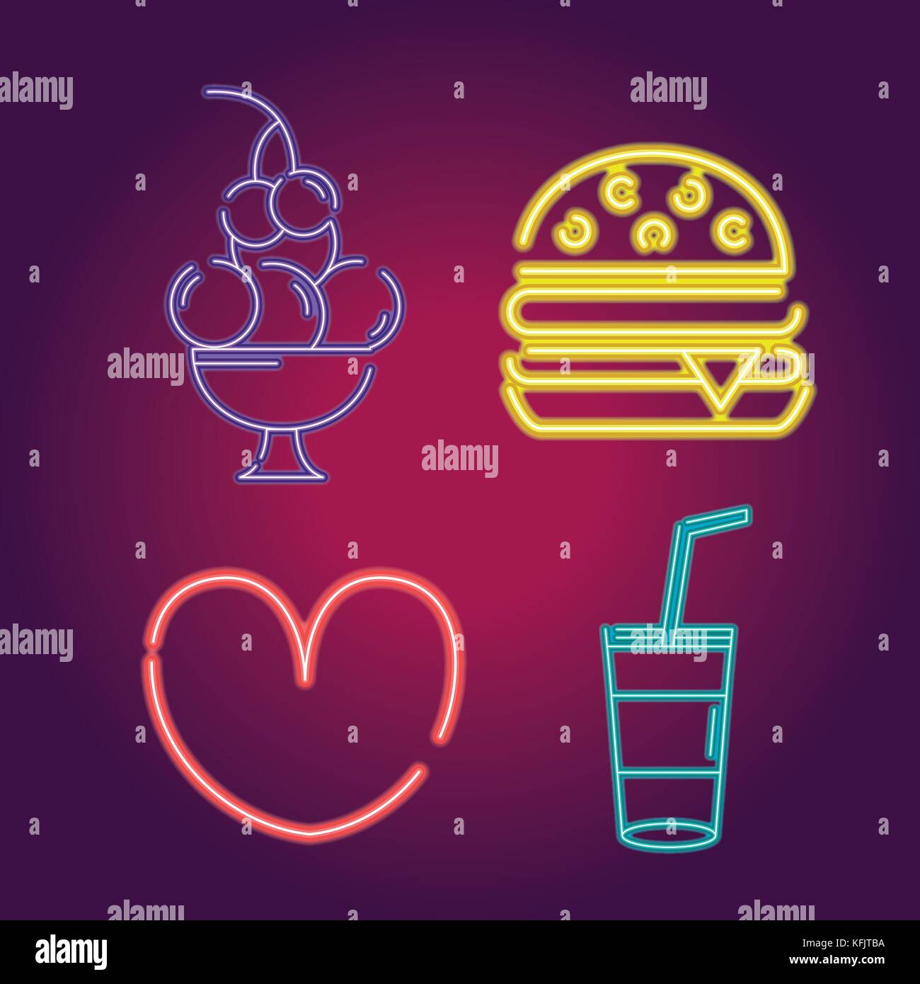 set business commercial neon icons decoration Stock Vector Image & Art