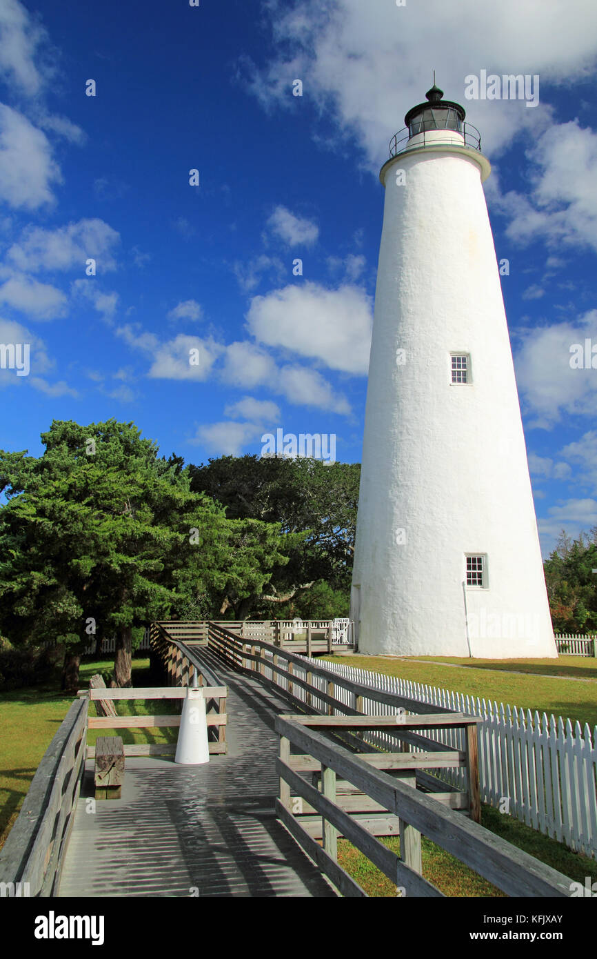 Historic Ocracoke Light on Ocracoke Island, Cape Hatteras National Seashore, North Carolina Stock Photo