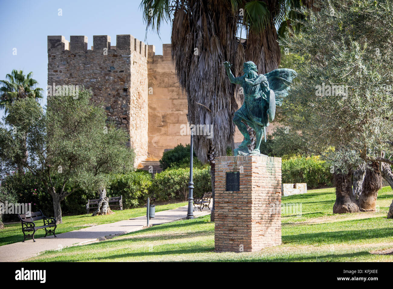 Sculpture of Ibn Marwan, Founder of Badajoz, Alcazaba, Badajoz, Spain Stock Photo