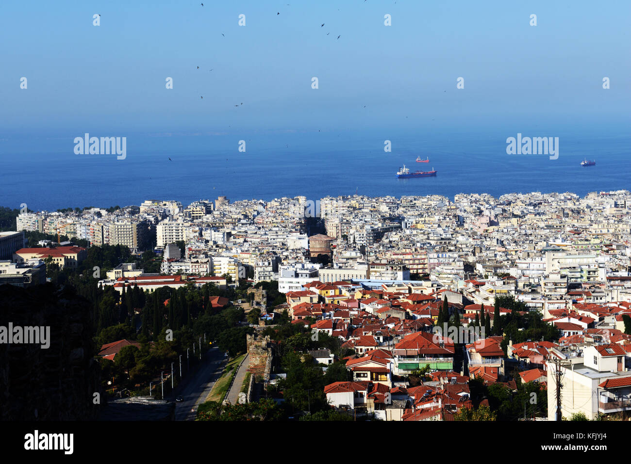 A view of Thessaloniki from the old city walls. Stock Photo