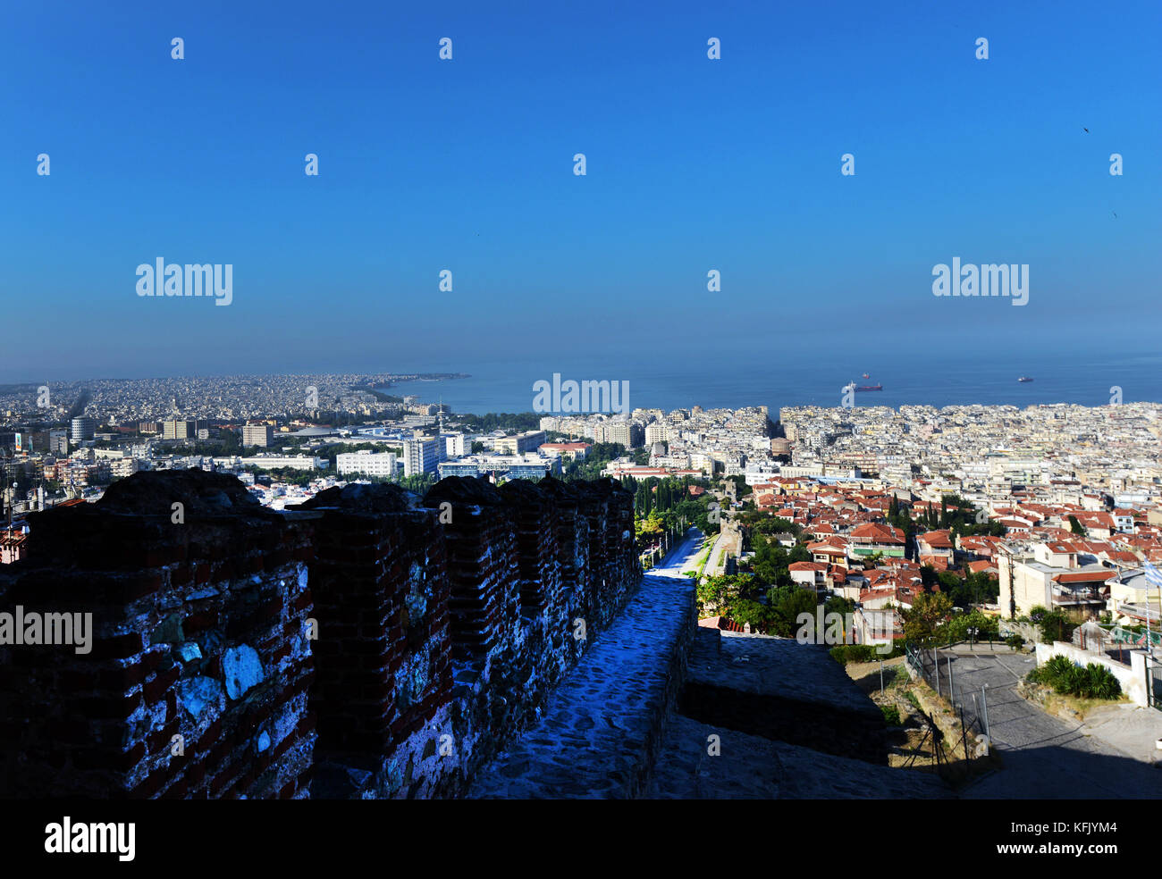 A view of Thessaloniki from the old city walls. Stock Photo