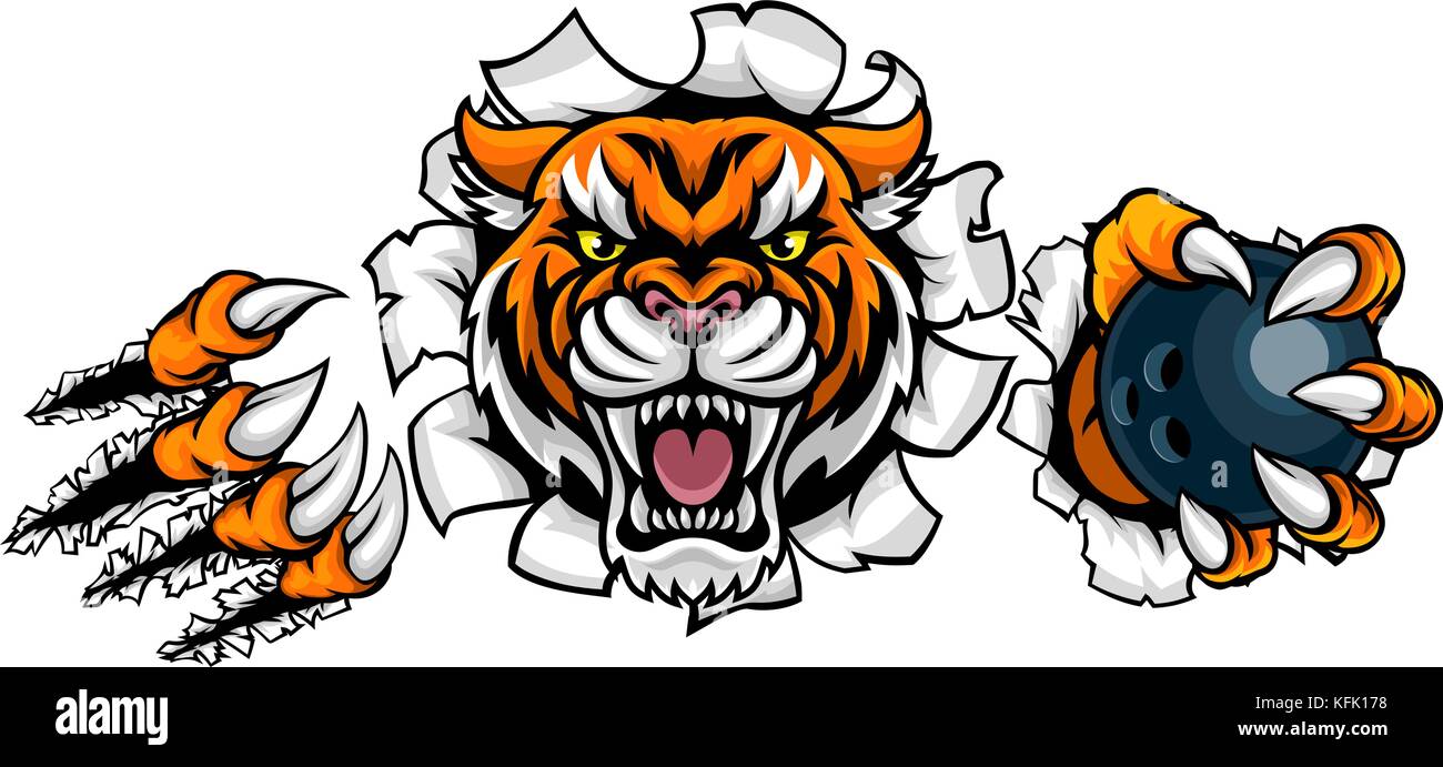 Tiger Holding Bowling Ball Breaking Background Stock Vector Image & Art