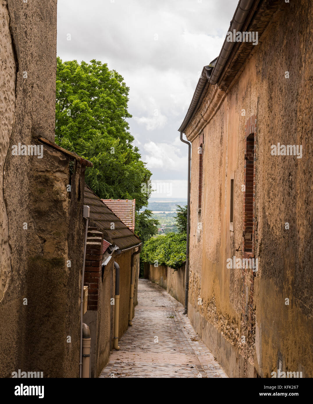 Small alley in Hautvillers in the Champagne district in France Stock Photo