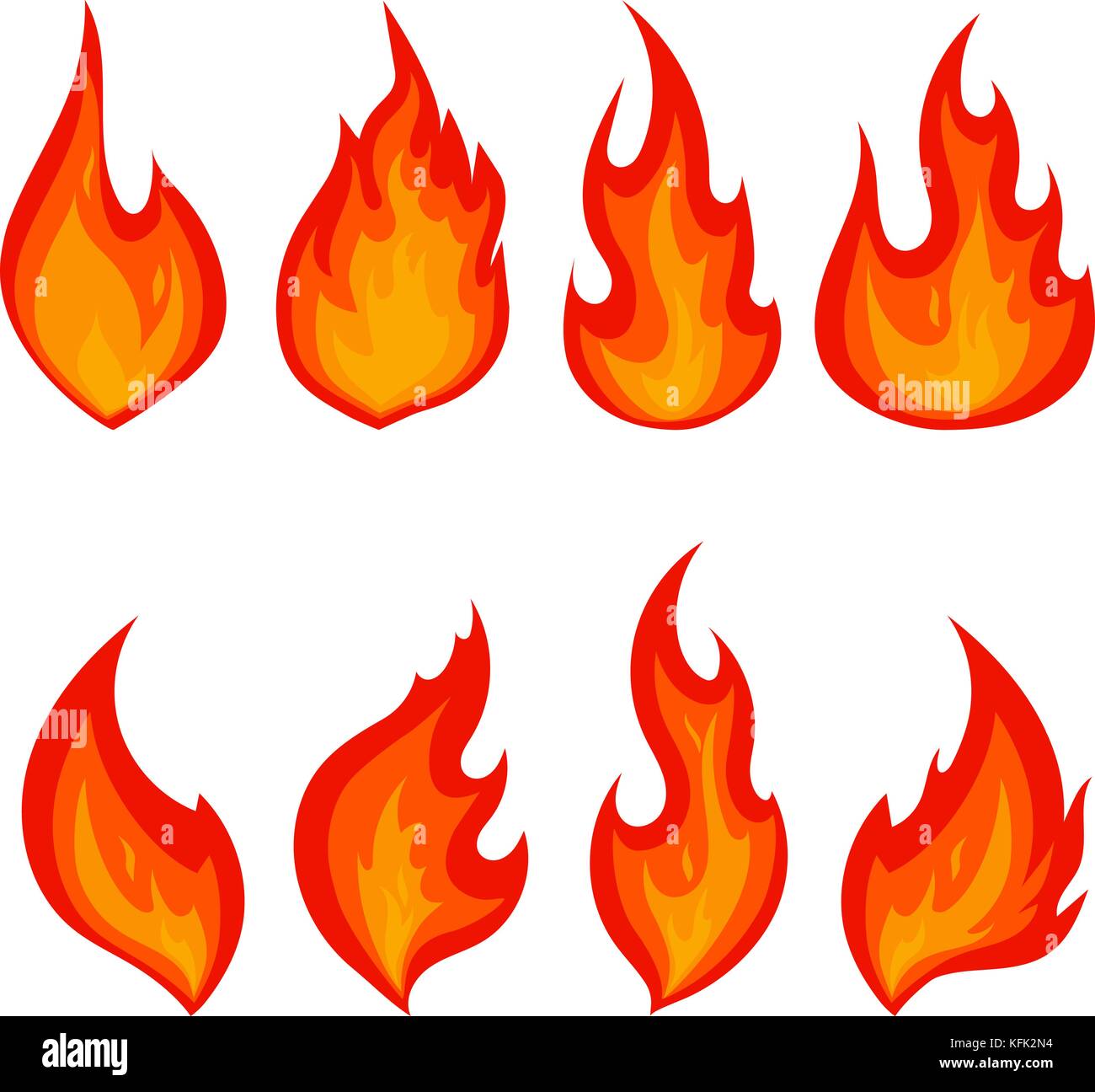 Set of red fire icons. Flat vector illustration. Collection of red with ...
