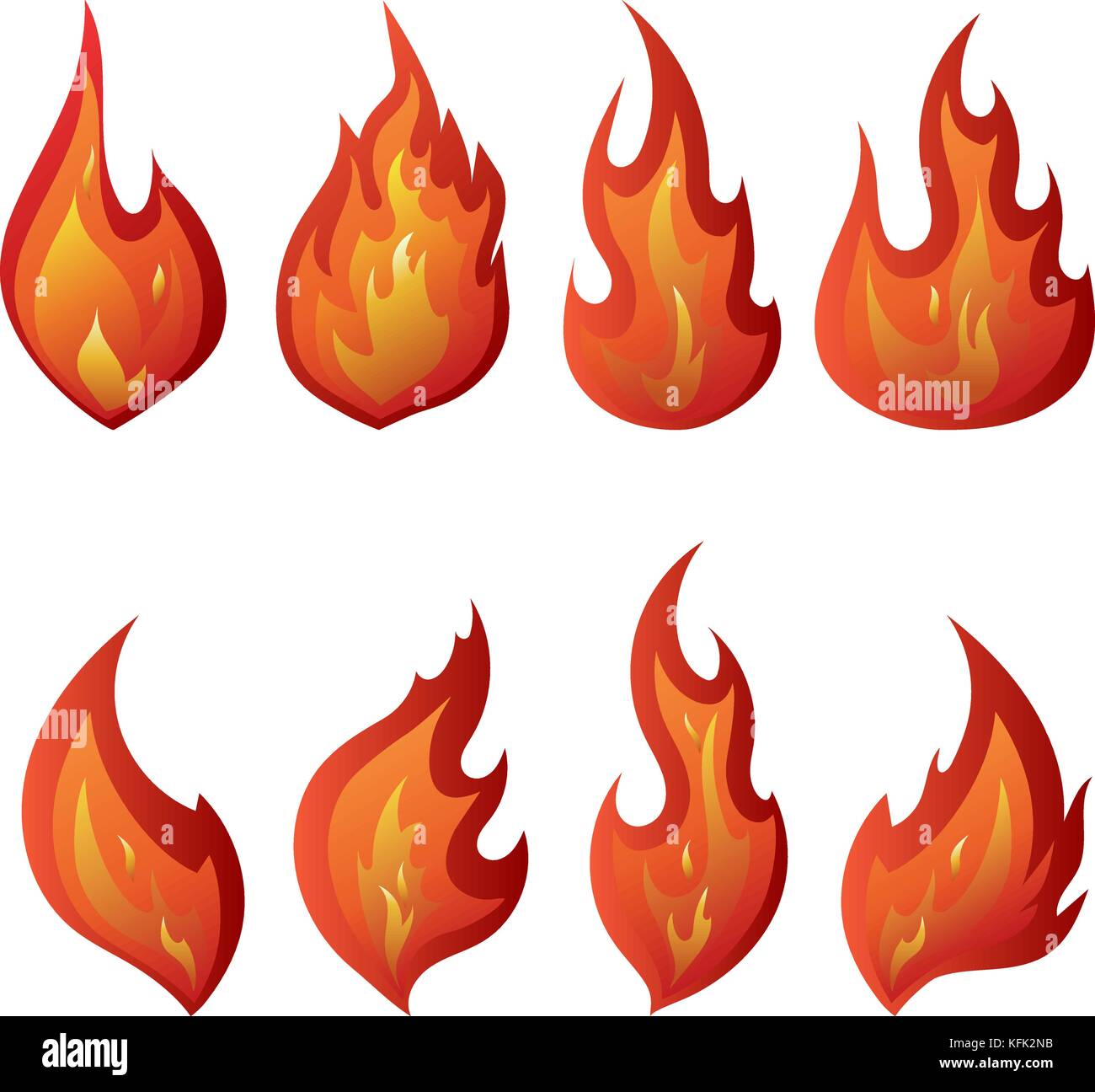 Set of red fire icons. Flat vector illustration. Collection of red with ...