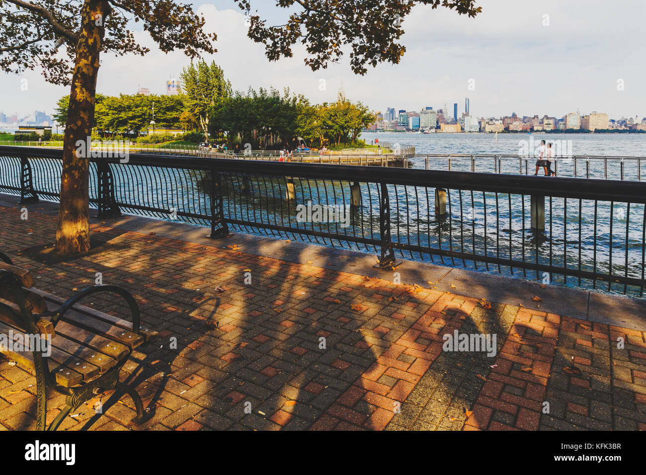 HOBOKEN, NJ September 16th, 2017 View of Manhattan from Hoboken riverside waterfront Stock