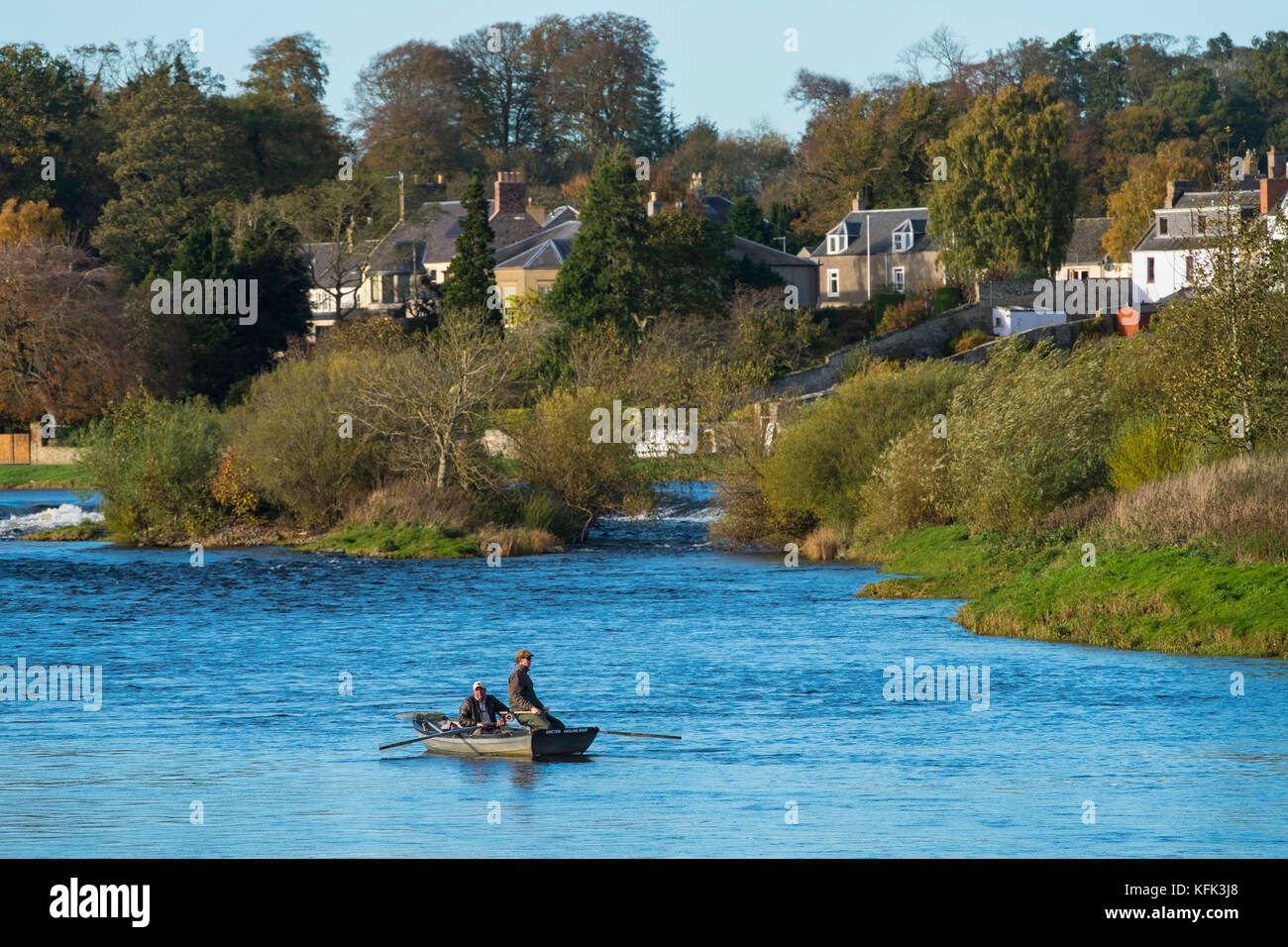 Fishing for Salmon on River Tweed in Kelso, Scottish Borders, Scotland
