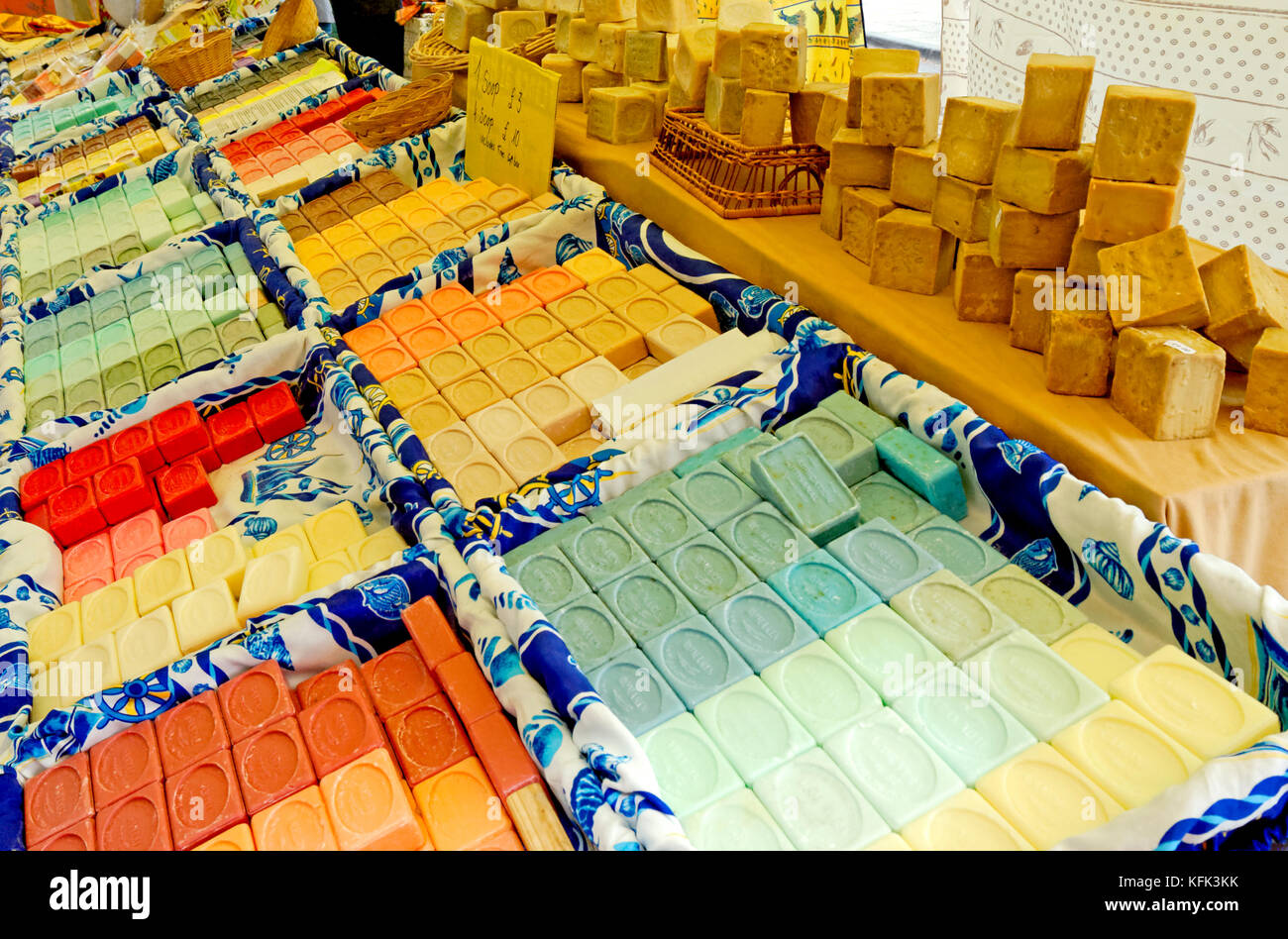 French soaps for sale in a market Stock Photo