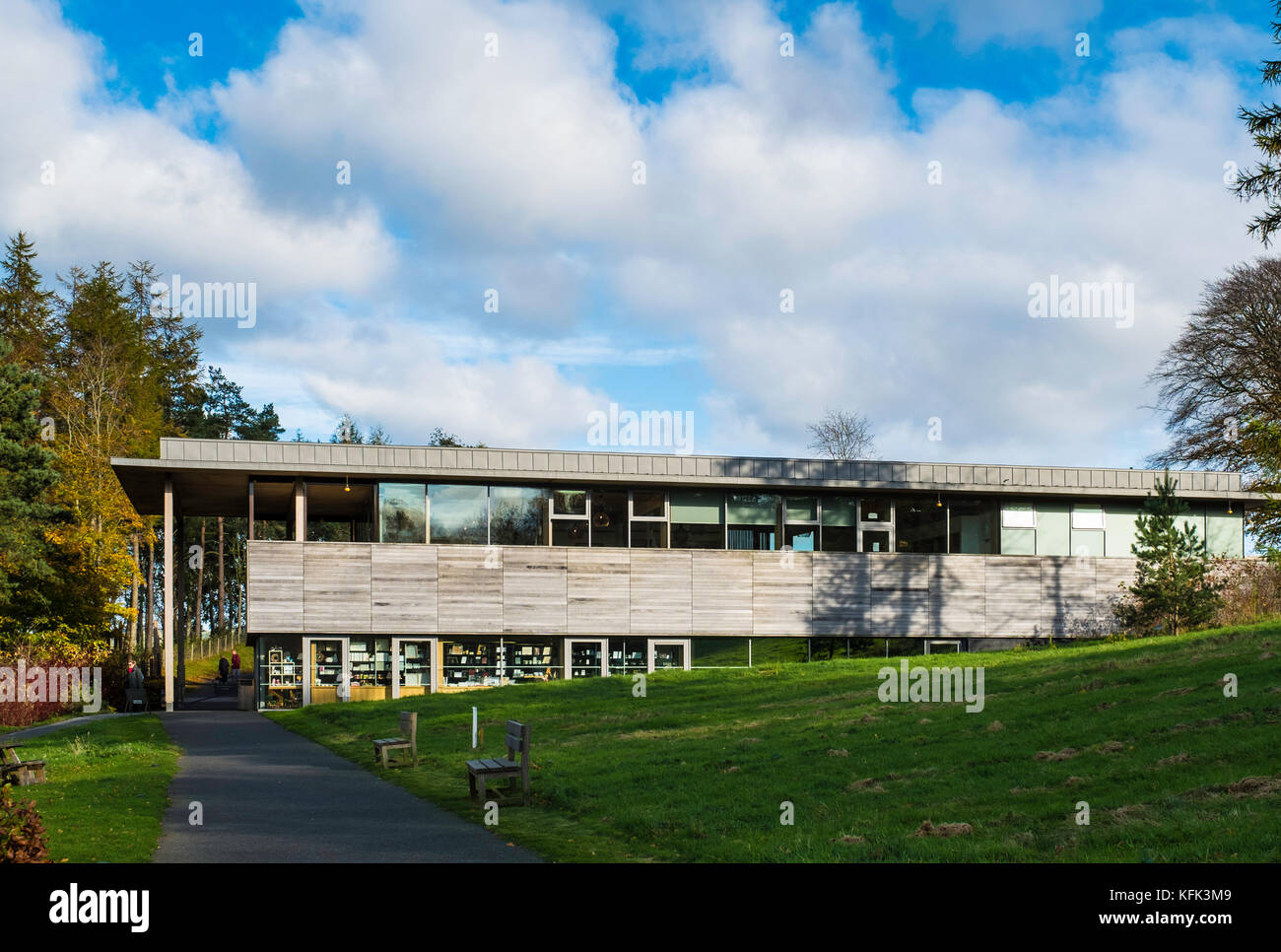 Modern visitors centre at Abbotsford House the former home of Scottish writer Sir Walter Scott outside Melrose in Scotland, United Kingdom. Stock Photo