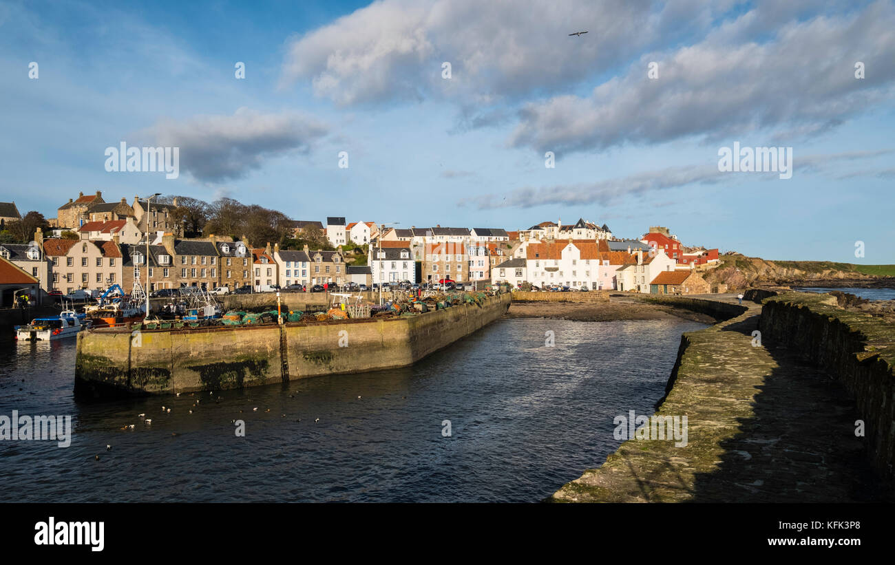 View of historic fishing harbour at Pittenweem on East Neuk of Fife in Scotland, United Kingdom. Stock Photo